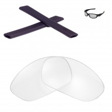 Walleva Clear Non-Polarized Replacement Lenses and Black Rubber for Oakley Straight Jacket Sunglasses